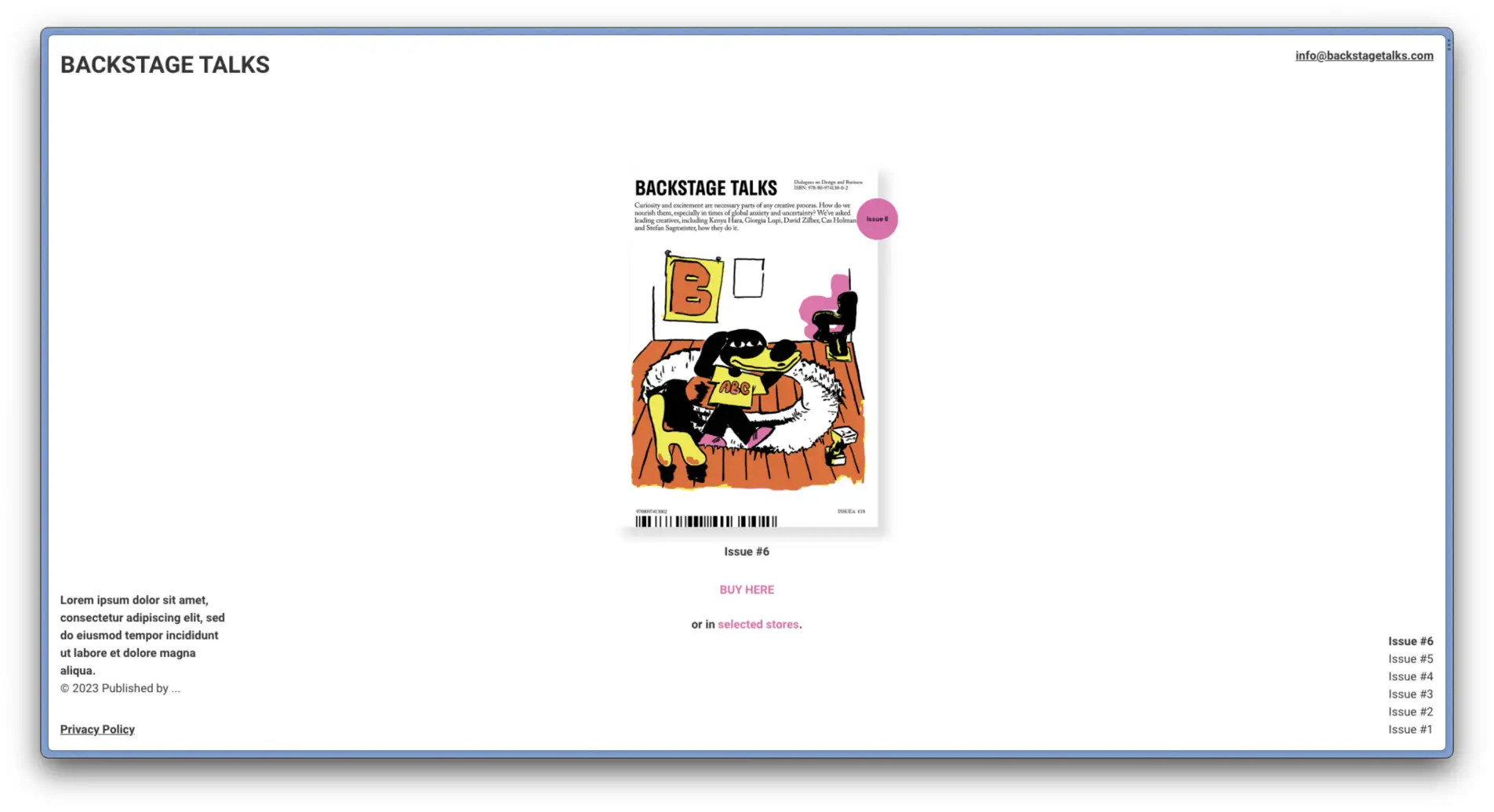 the landing page of Backstage Talks Magazine Archive Mock Up