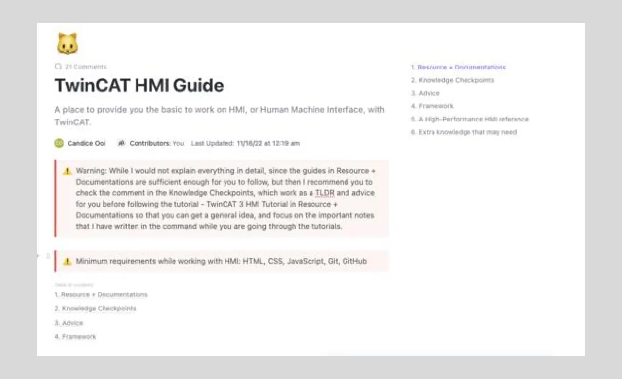 The front page of the HMI documentation